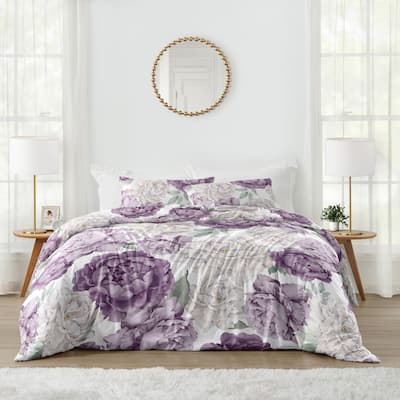 Sweet Jojo Designs Lavender Purple Boho Shabby Chic Floral Girl 3p Full/Queen Comforter Set Ivory Bohemian Vintage Watercolor