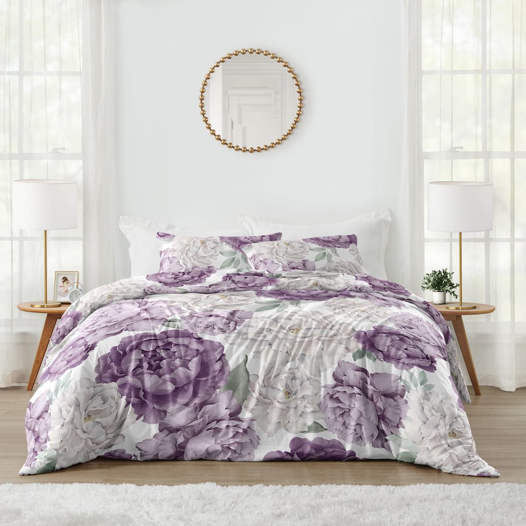 Sweet Jojo Designs Lavender Purple Boho Shabby Chic Floral Girl 3p Full/Queen Comforter Set Ivory Bohemian Vintage Watercolor
