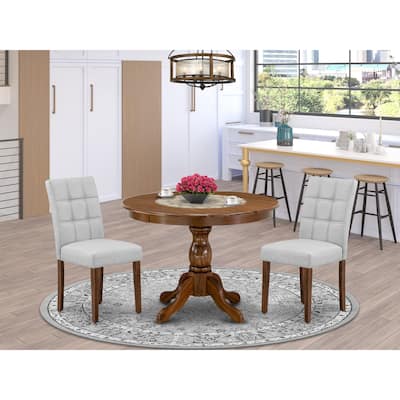 East West Furniture Dining Set Consists of a Round Dining Room Table and Chairs, Antique Walnut (Pieces Options)