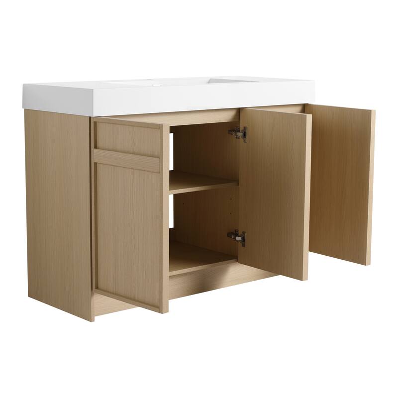 Double Sink Bathroom Vanity with Resin Basin, Soft-Closing Doors, Adjustable Shelves, Scratch