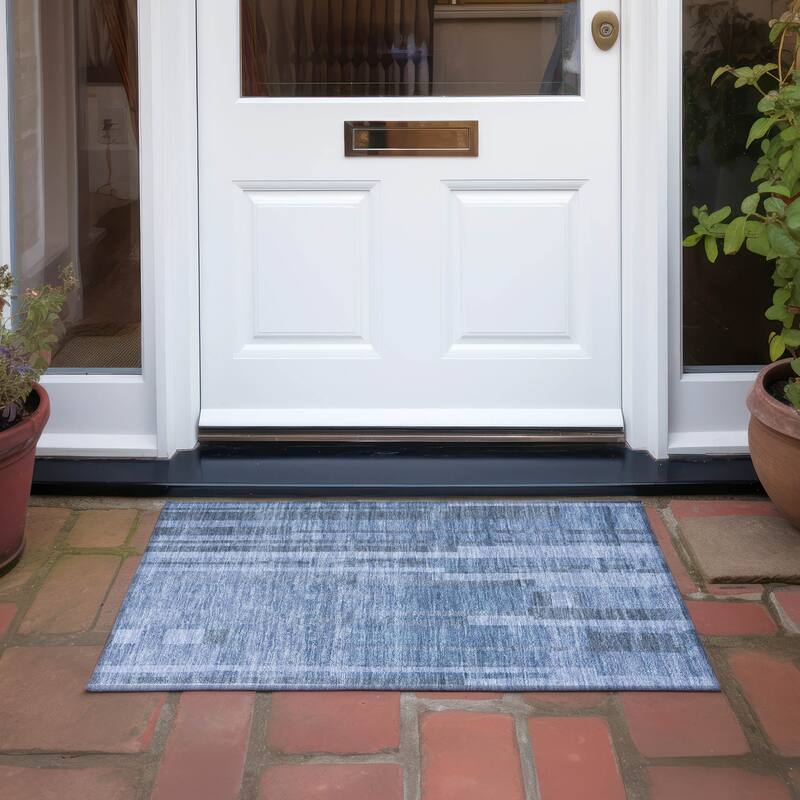 Machine Washable Indoor/ Outdoor Modern Stripes Chantille Rug