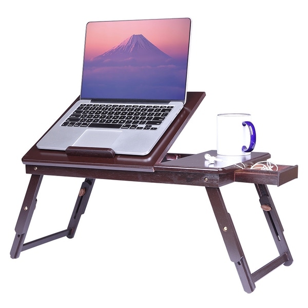 Lap Desk Wood Folding Tray Table Drawer Breakfast Bed Food Laptop TV Notebook. Opens flyout.