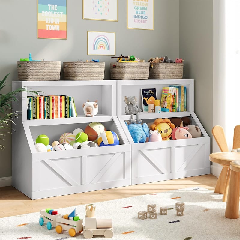 Kids Bookshelf and Toy Storage, Wooden Bookcase with Storage Cabinet and Toy Shelf