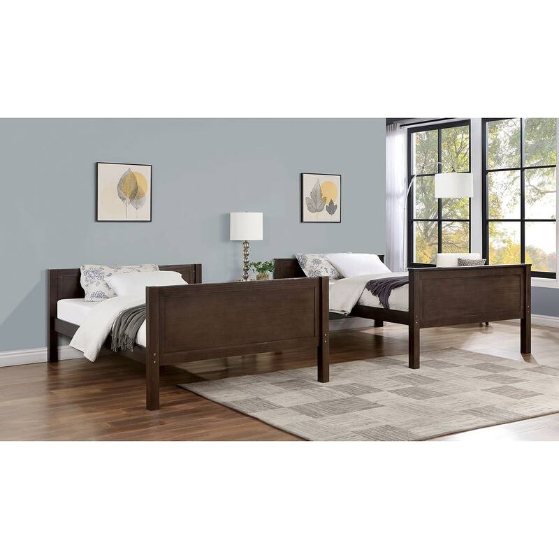 Transitional Style Full Over Full Bunk Bed With Footboard Ladder, Walnut