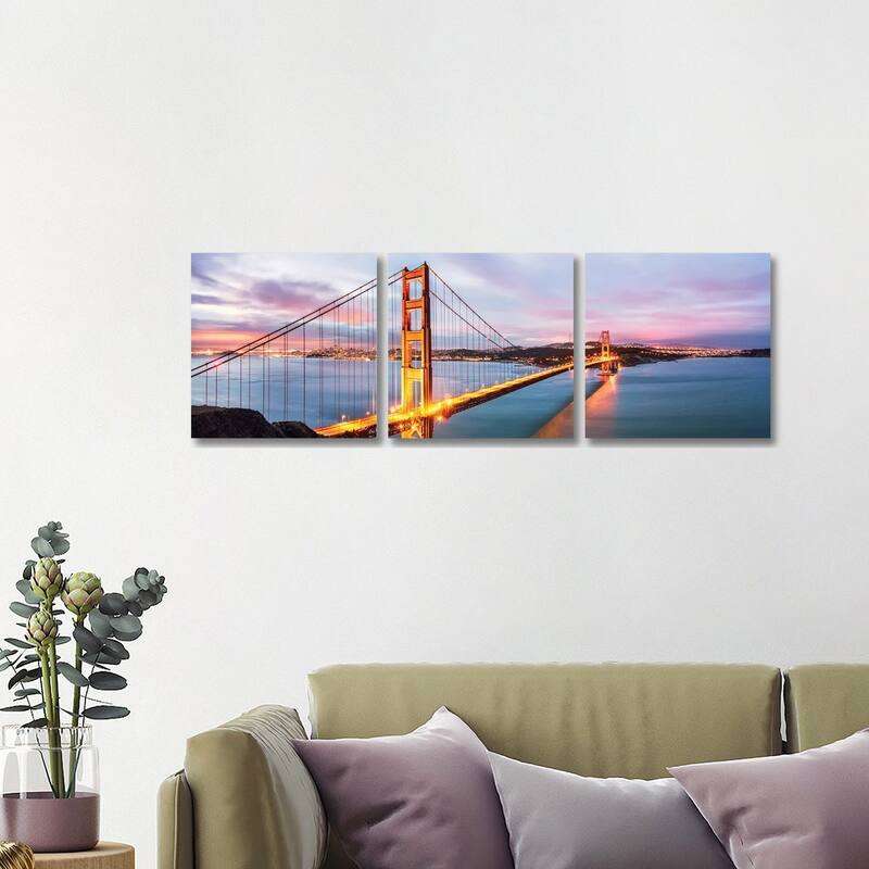iCanvas "Golden Gate Bridge At Dawn, San Francisco" by Matteo Colombo 3-Piece Canvas Wall Art Set - 16x48x1.5