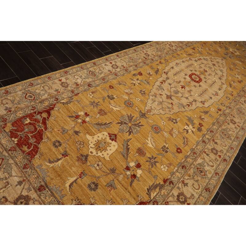 6x17'3'' Hand Knotted Wool Medallion Gold Peshawar Traditional Rug - 6' x 17' 3''
