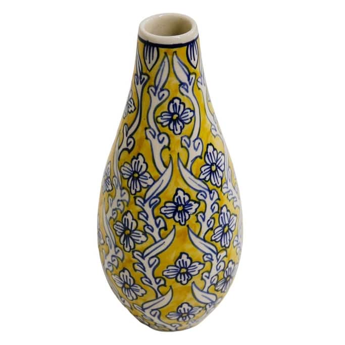Home&Manor Ceramic Slim Vase Yellow