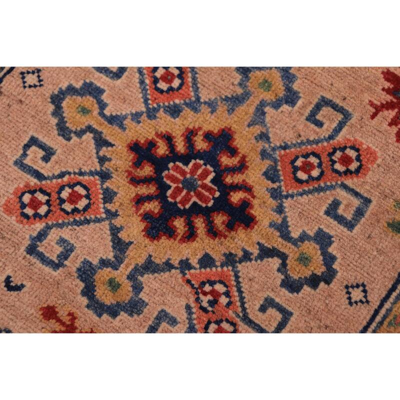 Tribal Kazak Miriam Peach/Light Blue Wool Runner - 2'10'' x 9'8''