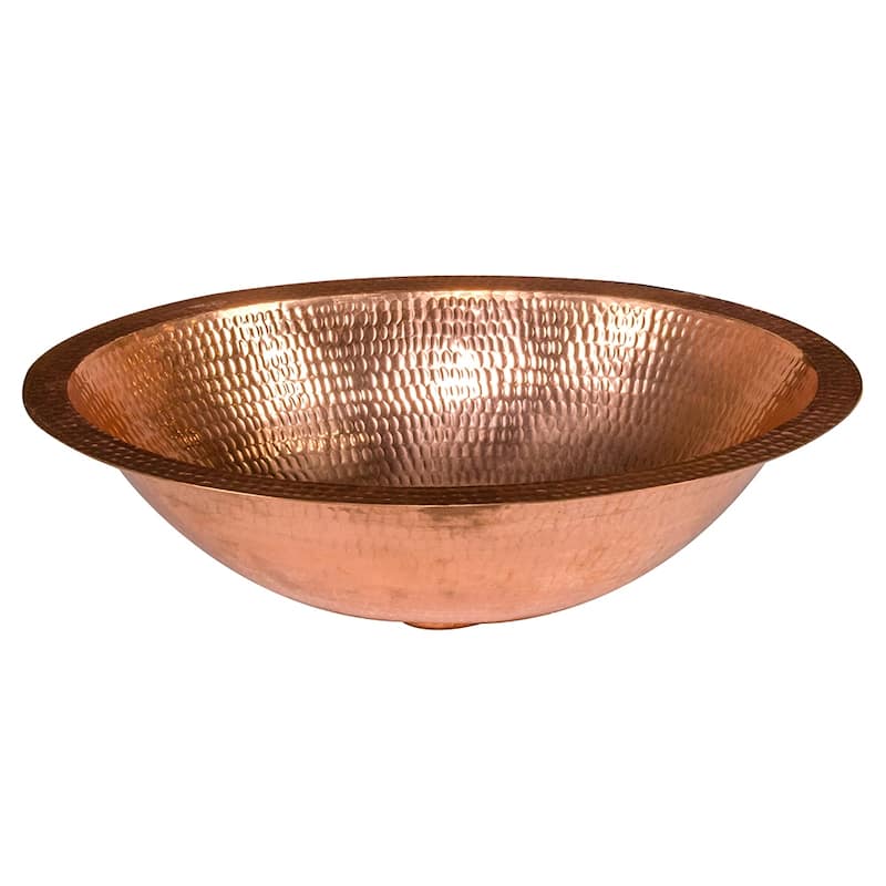 17-in Oval Under Counter Hammered Copper Bathroom Sink in Polished Copper (LO17FPC)