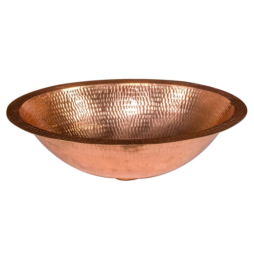 17in Oval Under Counter Hammered Copper Bathroom Sink in Polished