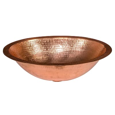 17-in Oval Under Counter Hammered Copper Bathroom Sink in Polished Copper (LO17FPC)