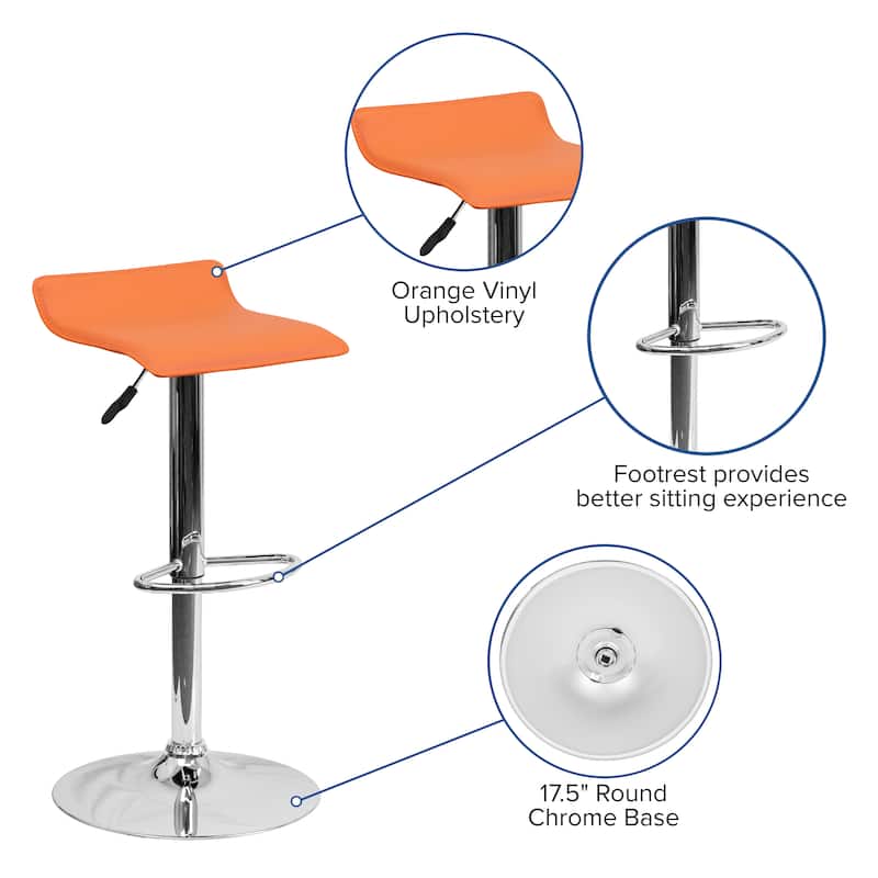 Contemporary Solid Wave Seat Vinyl Adjustable Bar Stool - 15"W x 15"D x 25.5" - 34"H - 15"W x 15"D x 25.5" - 34"H