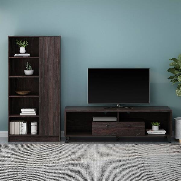 Mid Century 2 Piece TV Stand & Bookcase Set With Shelves 62 inches Bed Bath & Beyond 38958844