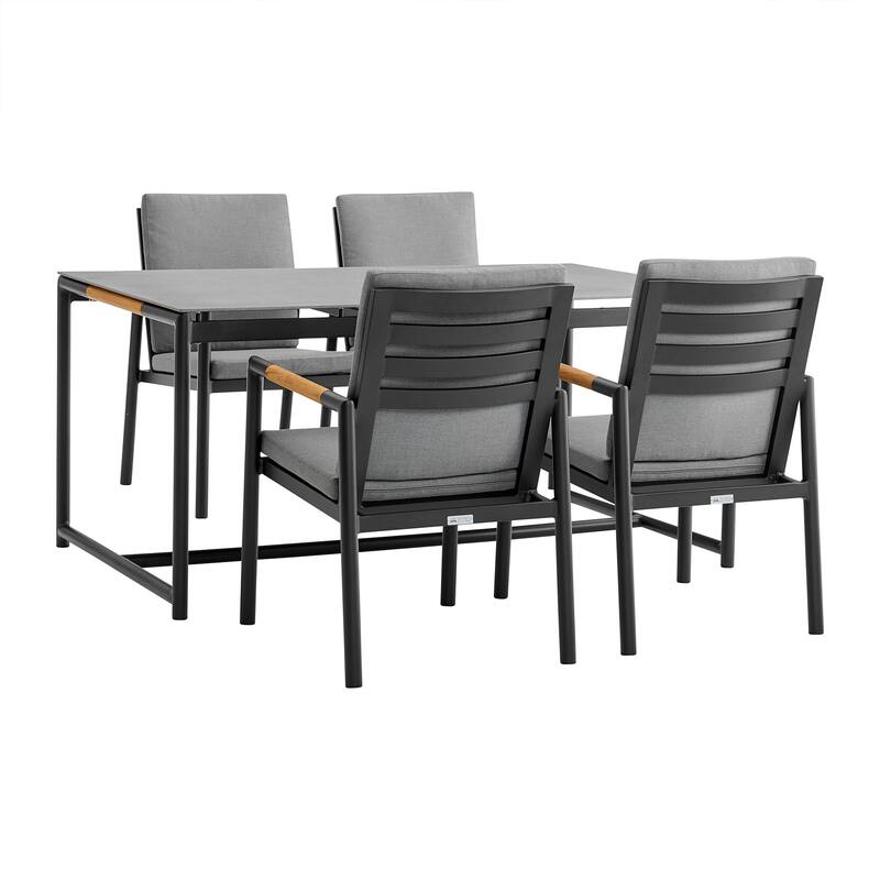 Crown 5 Piece Aluminum and Teak Outdoor Dining Set with Grey Fabric