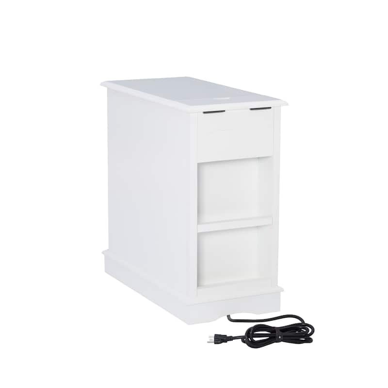 Rectangular Accent Table with USB and Storage Compartment - 24" - White