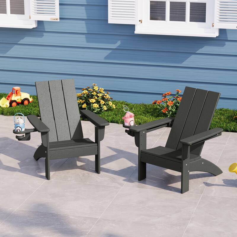 Shoreside Kids Outdoor Poly Adirondack Chair with Cup Holder (Set of 2)