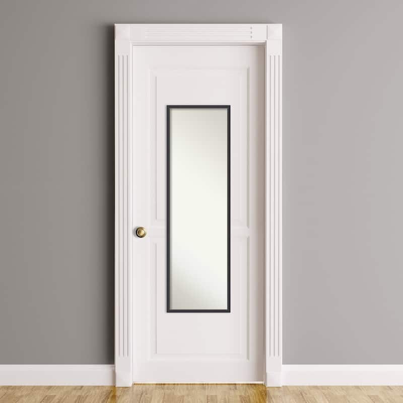 Stylish Black Narrow Non-Beveled Wood Framed Full-Length On the Door Mirror - Stylish Black Narrow - Glass Size 14x48
