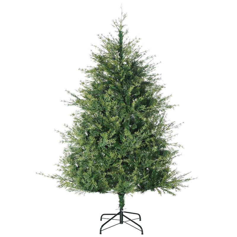 HOMCOM 6ft Tall Artificial Christmas Tree Holiday Décor with 700 Branches, Auto Open, Steel Base, Wide Shape, Green - 5.89 ft