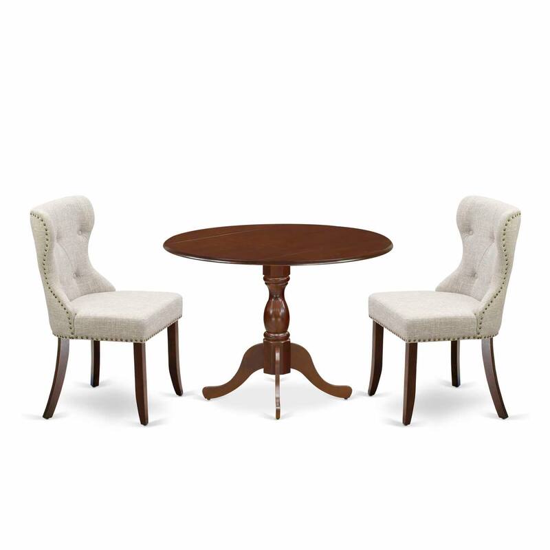 3-Piece Mahogany Finish Solid Wood Top - Button Tufted Dining Room Set - Seats 4