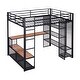 preview thumbnail 6 of 9, Full Size Loft Bed with Storage Iron Mesh and Mdf Shelves, Metal High Loft Bed with Open Wardrobe