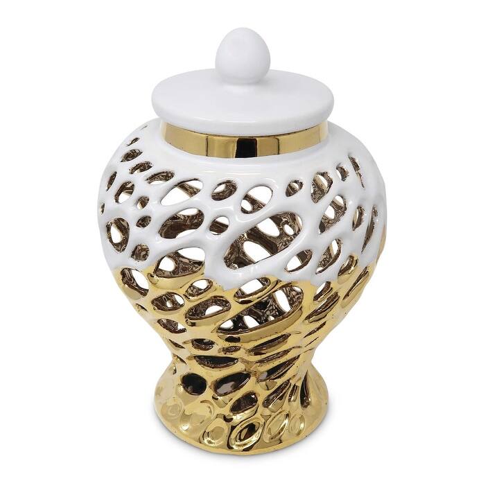 Gold And White Decorative Ginger Jar