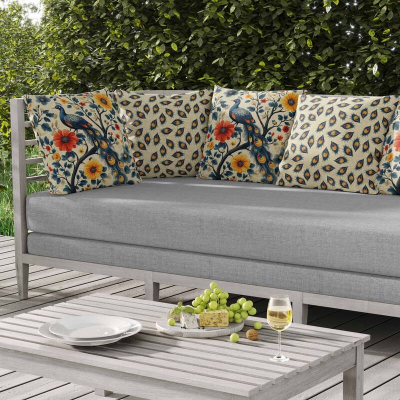 Vibrant Vista Indoor/Outdoor Reversible Throw Pillow Beige and Blue
