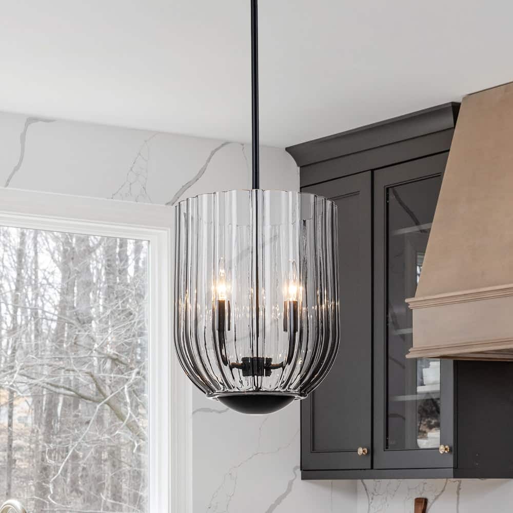 Modern Candle Style Round Reeded Taper Glass Shade Pendant 11in