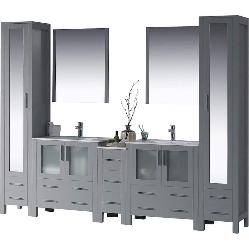 Blossom Sydney 102" Double Sink Vanity Set with Linen Closets & Mirror - Metal Grey
