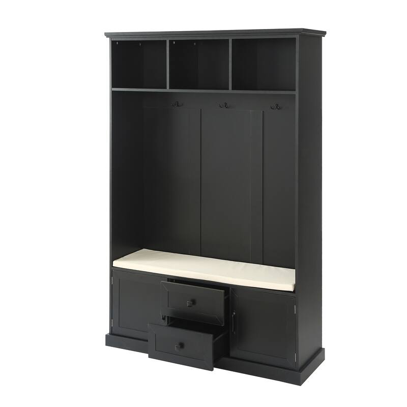 Classic Hall Tree with 3 Hooks,Coat Hanger,Storage Bench for Entrance,Hallway