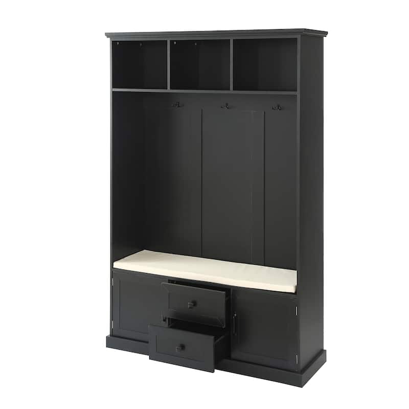Multi-Functional Hall Tree with Coat Rack, Storage Bench, Shelves, and Drawers for Entryway Storage