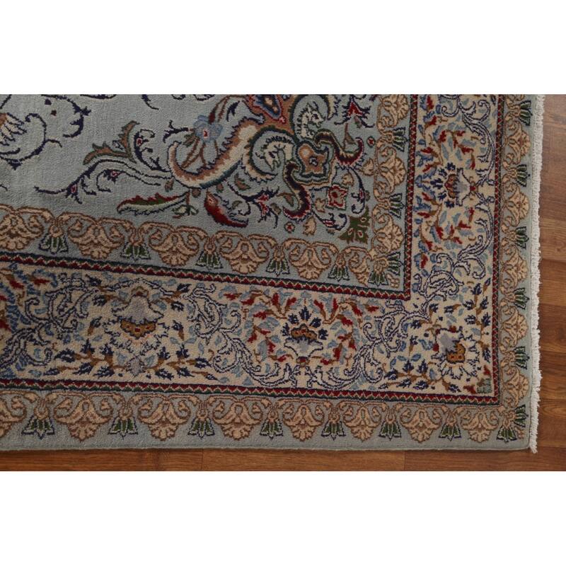 Hand Knotted Oriental 100% Wool Carpet Traditional Floral Greys & Charcoal Kashan Area Rug - 9' 6'' X 6' 6''