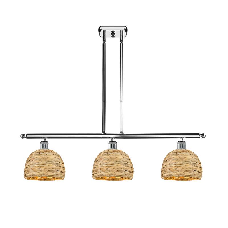 Innovations Lighting Woven Rattan - 3 Light 8" Stem Hung Island Light - Polished Chrome