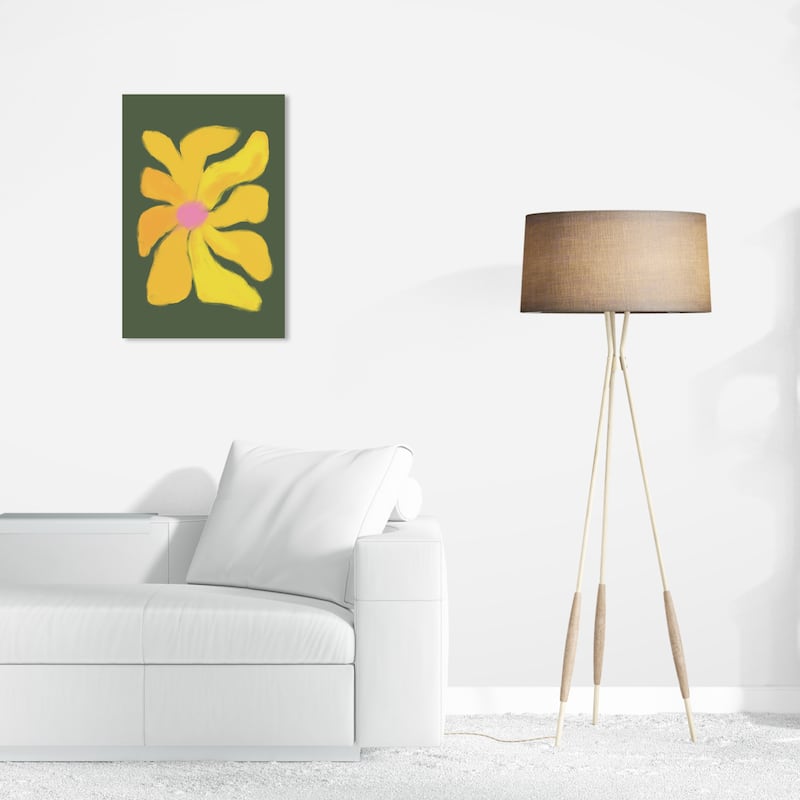 Wynwood Studio Canvas Floral and Botanical La Flor Yellow and Army Green Modern & Contemporary Wall Art Canvas Print - 24 x 16