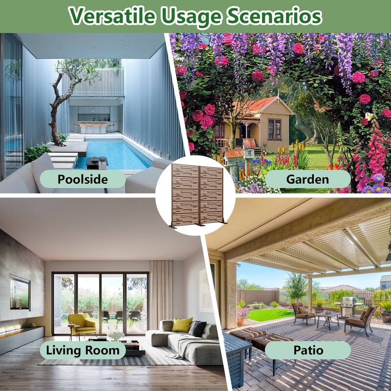 Outdoor Privacy Screen with Stand for Patio Garden Metal Fence Set of 2