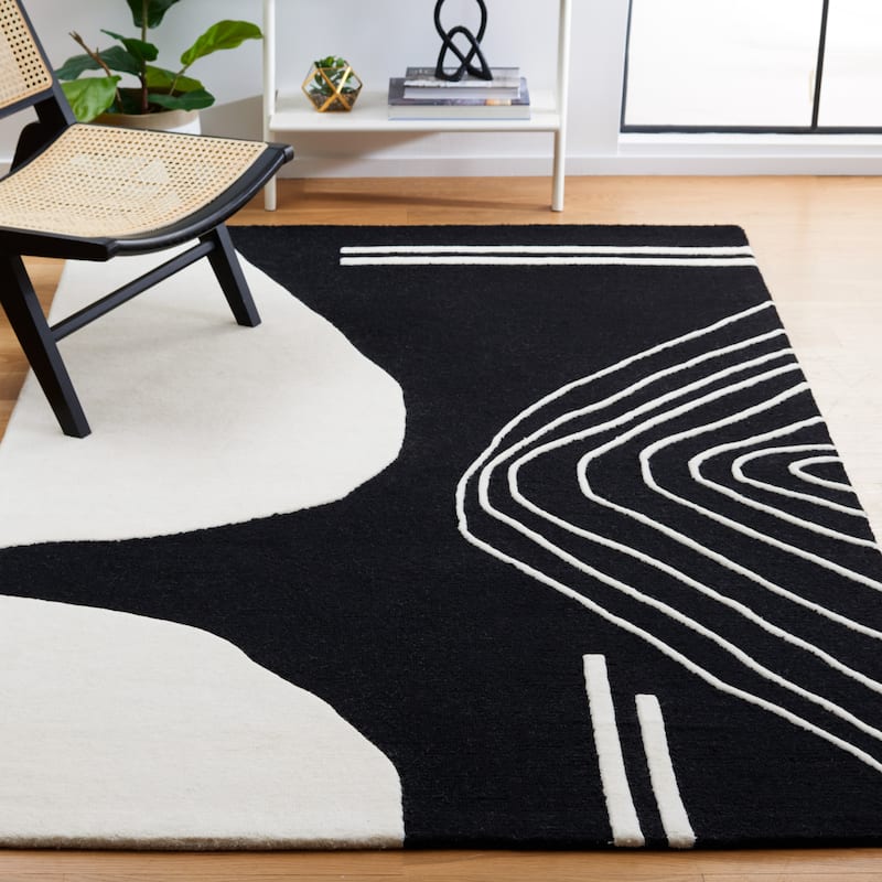 SAFAVIEH Handmade Rodeo Drive Vutka Mid-Century Modern Wool Rug - 8' x 10' - Black/Ivory - Rectangle