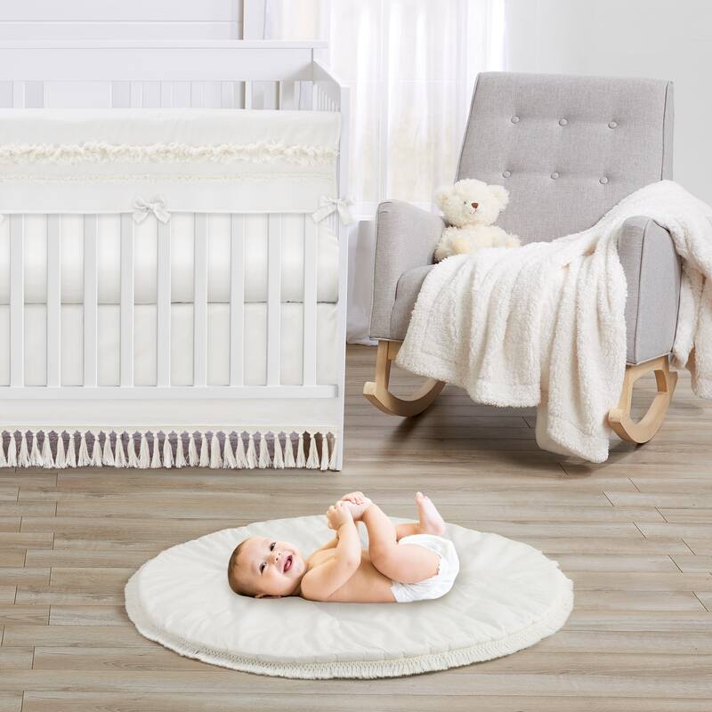 Ivory Boho Bohemian Collection Girl or Boy Baby Tummy Time Playmat - Gender Neutral Off White Farmhouse Tassel Fringe Cotton