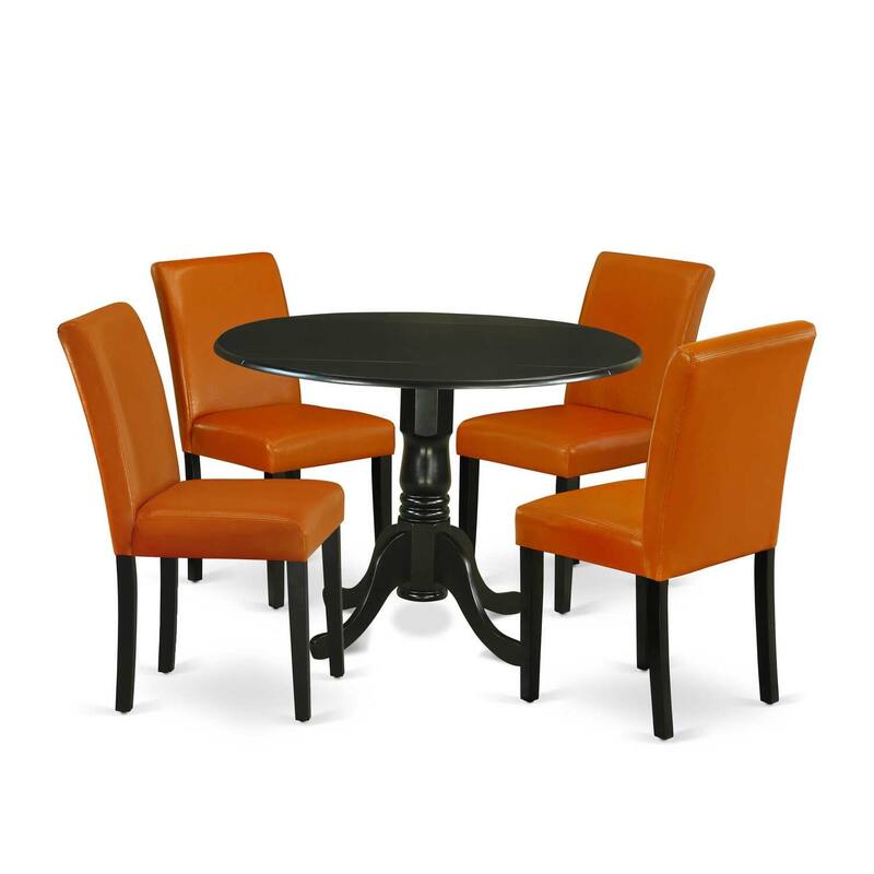 Rustic Kitchen Table Set for 4 - 5 Piece Dining Set with Chairs - 42 Inch Round Table - Black Parson Chairs