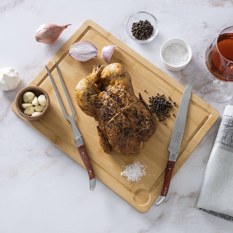 French Home Laguiole Pakkawood Carving Set with Wood Cutting Board - Brown