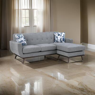 Keto 87 Inch Reversible L Shape Sofa With Chaise, 2 Pillows, Gray Chenille