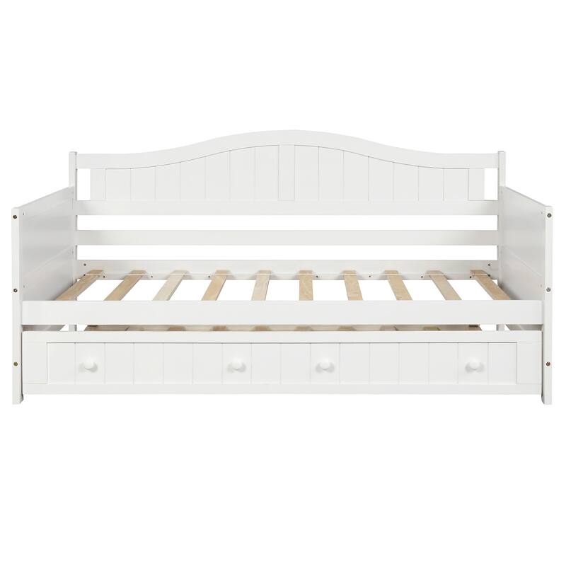Twin Sofa Bed Daybed with Trundle - White