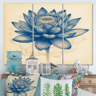 Designart "Vintage Blue Lotus I" Floral Lotus Canvas Wall Art Print ...
