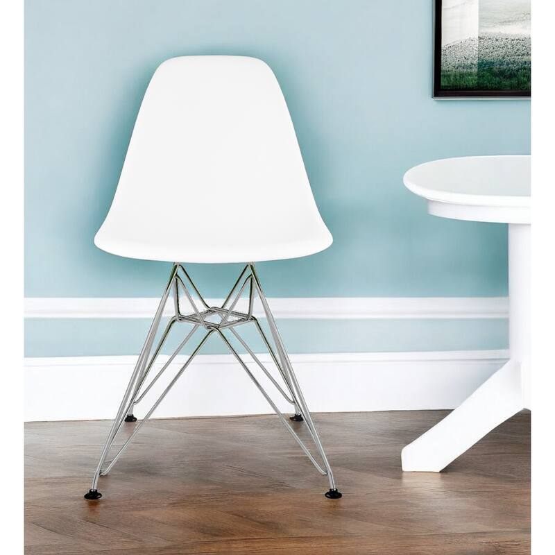 HomeRoots White and Silver Steel Dining Side Chair - Single
