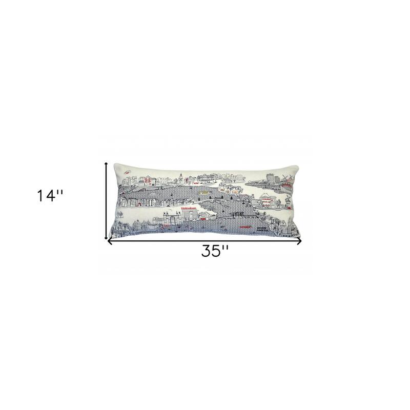 HomeRoots 35" White Amsterdam Daylight Skyline Lumbar Decorative Pillow
