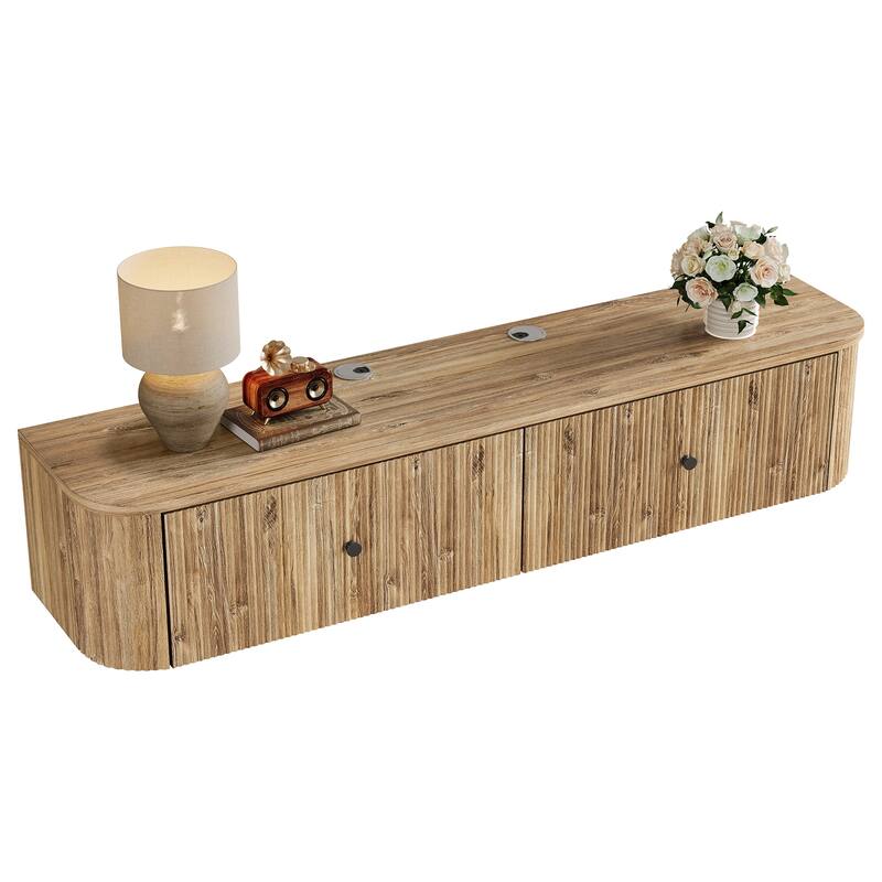 55-Inch Floating TV Stand, Wall Mounted TV Console with 2 Drawers