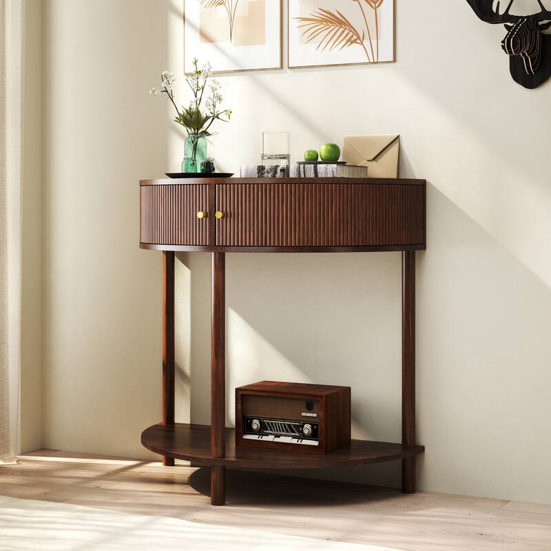 Console Table Unique Half Moon End Table with Open Shelf, Brown Entryway Table Hallway Table Side Table