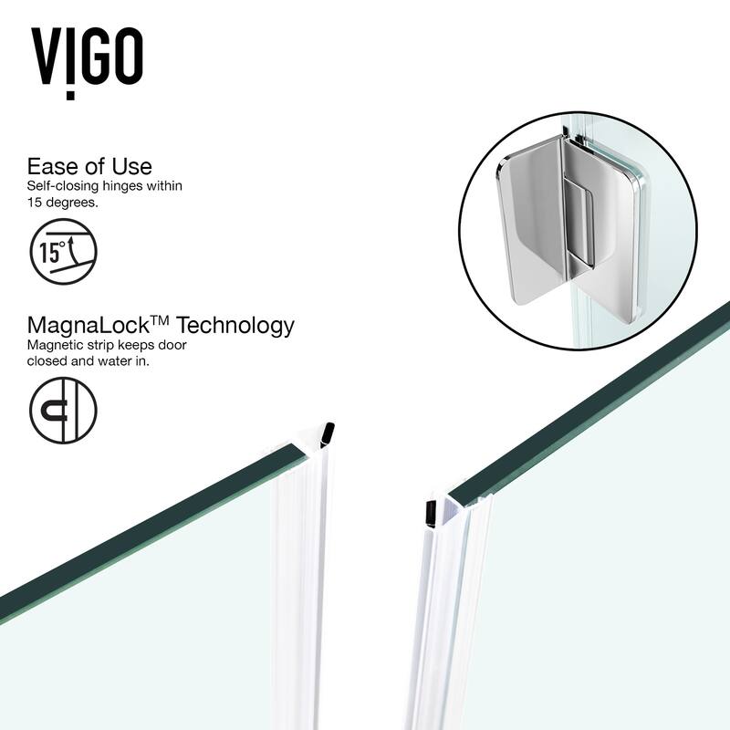 VIGO Pacifica 46"D x 34"W x 73"H Frameless Hinged Shower Enclosure
