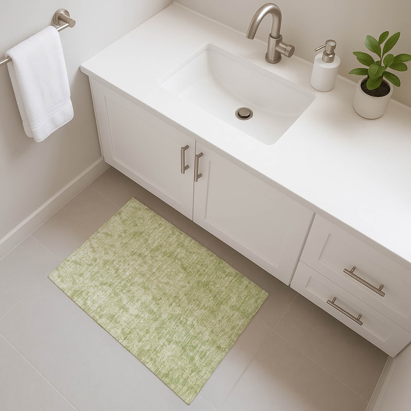 Premium Washable Super Soft Traditional Damask Mayfield Rug - Aloe - 1'8" x 2'6"
