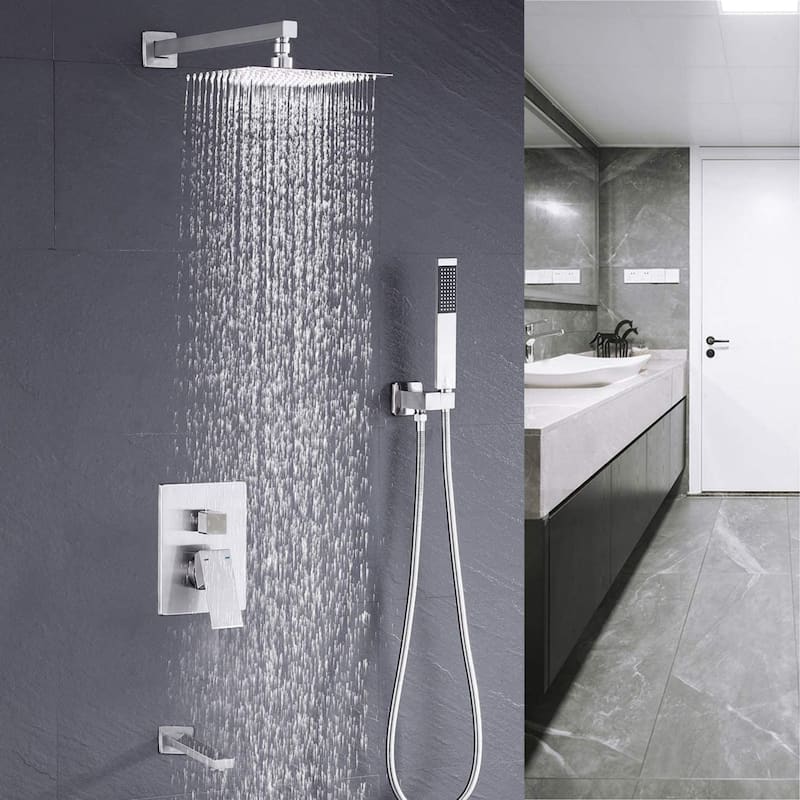 CLihome 12" Square Rainfall Shower head and Handheld Shower Head Set