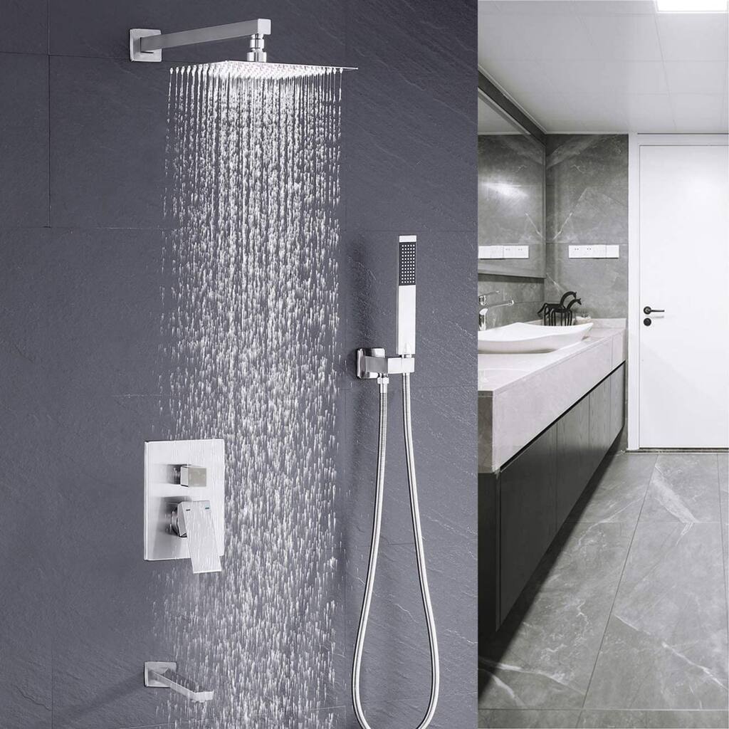 CLihome 12" Square Rainfall Shower head and Handheld Shower Head Set