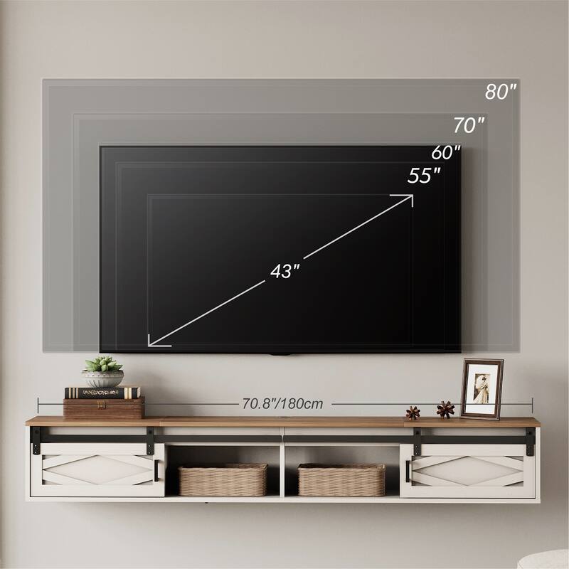 Floating TV Stand with Charging Station for TVs up to 80 Inches